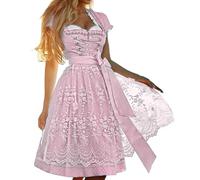 Bavarian Wench Costume Women's Dirndl Dress Ladies Oktoberfest Beer Girl with Attached Apron Carnival Costumes for Halloween Party