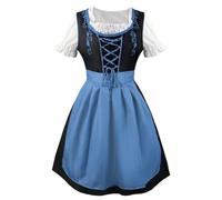 Bavarian Wench Costume Women's Oktoberfest Dress with Attached Apron Outfit Women Halloween Traditional Costumes Blue