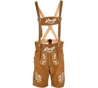 Bavarianland Men's Lederhosen Real Suede Leather with Matching Suspenders Shorts (UK 32 inch/EU 48, Golden with White Embroidery)