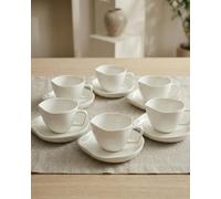 BAVARY Capital Narrow Handle Coffee Cups and Saucers, 120m 12-Pc Set of 6 Turkish Coffee Cups & Espresso Cups - Porcelain Coffee Cup - Turkish Coffee Set - Dishwasher/Microwave Safe Tea Cup and Saucer