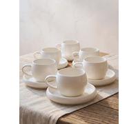 BAVARY Chubby Coffee Cups and Saucers 200ml, 12-Pc Set of 6 - Porcelain Coffee Cup & Latte Mugs - Cappuccino Cups & Flat White Cup - White Coffee Mug - Dishwasher/Microwave Safe Tea Cup and Saucer Set
