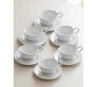 BAVARY Pearl Coffee Cups and Saucers 200ml, 12-Pc Set of 6 - Porcelain Coffee Cup & Latte Mugs - Cappuccino Cups & Flat White Cup - White Coffee Mug - Dishwasher/Microwave Safe Tea Cup and Saucer Set