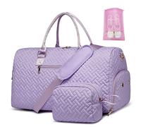 BAVERGE Travel Duffle Bag for Women, Lavender Purple, 23.4 x 11 x 11.6 inches, Polyester, with Shoe Compartment, Wet Pocket, Laptop Compartment