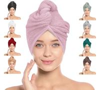 BAVIN Hair Towel Wrap, 100% Pure Cotton, Rapid-Dry Hair-Drying Turban, Ultra Soft and Quick Drying Absorbent, Anti Frizz Hair Large Towel with Button Loop, 66cm x 26cm (Lavender Pink, Pack of 1)