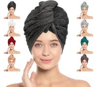 BAVIN Hair Towel Wrap, 100% Pure Cotton, Rapid-Dry Hair-Drying Turban, Ultra Soft and Quick Drying Absorbent, Anti Frizz Hair Large Towel with Button Loop, 66cm x 26cm (Charcoal, Pack of 1)