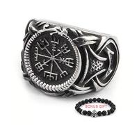 BAVIPOWER Viking Compass Vegvisir Ouroboros Norse Ring Stainless Steel Asatru Pagan Jewelry for Men Women, Metal