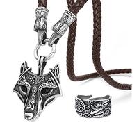 BaviPower Wolf Head Pendant with Brown Raven Head Braided Leather Necklace ♦ Stainless Steel ♦ Nordic Scandinavian Necklace ♦ Authentic Viking Jewelry for Men Women (20)
