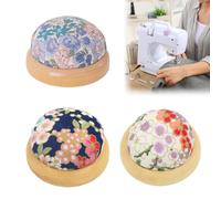 Bavooty 3 PCS Pin Cushions for Sewing,Wooden Base Needle Pincushions,Japanese Style Round Pin Cushions,Portable,with Floral Print,Needle Cushions Holder,for Sewing,DIY Crafts(White, Navy,Purple)