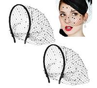 Bavooty Black Mesh Veil Headband,Black Veil Headband,1920s Fascinator Headpiece,Mesh Fascinator Vintage Lace,Fascinators for Women,Party,Christmas，Wedding,Funeral,Tea Party Accessories,2Pcs