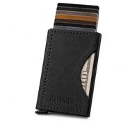 BAVOREN Pop Up Wallet for Men, Hand-Stitched Top Grain Leather RFID Blocking Slim Wallet, Front Pocket Card Holder with Cash Pocket, Black, BLACK, Modern Minimalist Style