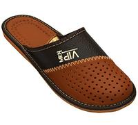 BAWAL Men's Slippers Leather Brown & Black VIP Rubber Sole Size 6.5-12 (12 UK, VIP)