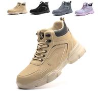Bawalon Safety Boots Mens Womens Work Boots with Steel Cap, Lightweight Water Resistant Non-Slip Safety Shoes Khaki UK 5.5 (EU 39)