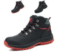 Bawalon Safety Boots Waterproof Mens Womens Steel Toe Boots Work Boots Non-Slip Safety Shoes Black Red UK 5.5 EU 39
