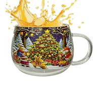 Bawiaueu Christmas Glass Mug - 300ml Christmas Transparent Painted Glass Mug, Creative Festive Beverage Containers, Personalized Coffee Mugs, for Hot Cocoa Latte Cold Drinks Milk Wine Beverages