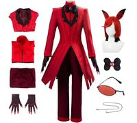 BAWKGDB Alastor Cosplay Costume Hazbin Hotel Cosplay with Glasses Wig Halloween Red Full Set (Red+wig, L)