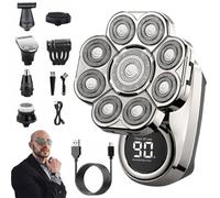 Bawldy 9.0 Shaver, 9D Floating Head Shaver for Bald Men, Men's Electric Shavers, 6-in-1 Detachable Head Shavers, IPX7 Waterproof Wet Dry Shaving, Rechargeable Cordless Razor