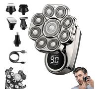 Bawldy Shaver Pro, 9D Floating Head Shaver for Bald Men, 6-in-1 Detachable Heads, IPX7 Waterproof Wet Dry Shaving, Intelligent LED Display, Rechargeable Cordless Razor