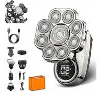 Bawldy9.0 Shaver, Bawldy Pro Head Shaver, 9D Floating Blade Heads, 6-in-1 Detachable Head Shavers, IPX7 Waterproof Wet Dry Shaving, Intelligent LED Display, Rechargeable Cordless Razor (1 Set Silver)