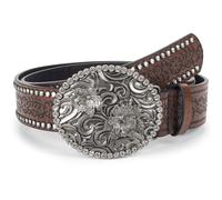 Bawnhaw Cowgirl Rhinestone-Studded-Buckle Western-Belt for Women PU-Leather Brown Floral-Embossed Vintage-Carved Cowboy Belt 28-36" for Jeans, Dark Brown(diamond-print)-(9 Holes), 45" for 28-36" waist