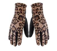 Bawnhaw Women Faux-Suede Leopard Print Gloves, Fall Winter Warm Velvet-Feel Lined Touchscreen Gloves for Cold Weather, Black Leopard, 9.5 * 3.35in