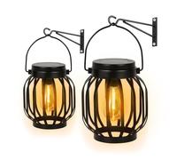 Bawoo 2 Pack Metal Solar Lights Outdoor With Hook - Hanging Garden Lanterns, Auto On/Off, IP65 Waterproof Ornaments for Yard Pathway Patio (Warm White)