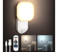 Bawoo LED Motion Sensor Lights Indoor Rechargeable Magnetic Sensor Wall Lights with Remote,3 Color Battery Operated Wireless Wall Light for Shed,Staircase,Hallway,Loft,Bedroom,Bathroom,Garage,Balcony