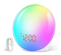 Bawoo Sunrise Alarm Clock Wake Up Light,Sunrise/Sunset Simulation,Dual Alarms,7 Colors Atmosphere Lamp 7 Natural Sound,Snooze and FM Radio,Bedside Night Lamp for Kids Adults,Full Screen