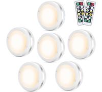 Bawoo Under Cabinet Lights, Wireless LED Puck Lights Remote Control, 4000K Natural White Brightness Dimmable Battery Powered Touch Closet Cupboard Kitchen Wardrobe Lights, 6 Pack (White)