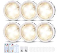 Bawoo Under Cabinet Lights, Wireless LED Puck Lights Upgraded 10LED, Remote Control, Brightness Dimmable Battery Powered 4000K Natural White Touch Closet Cupboard Kitchen Wardrobe Lights, 6 Pack