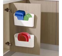 Bawuie Adhesive Cabinet Door Organizer, Lid Organizer for Food Storage Container Lid, Wall Mounted Over Pantry Door Organizer Bin Holder Caddy for Tupperware Lid Kitchen Bathroom, White, 2 Pack
