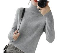 BAWUTZ Cashmere Sweater for Women, Women's Turtleneck Sweater, Long-Sleeved Sweater, Casual Sweater, Stand-up Collar Knitted Sweater, Long-Sleeved Turtleneck Sweater for Autumn Winter (Grau,M)
