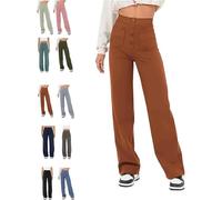 BAWUTZ Casual high waist stretch pants for women, high waist straight leg pants with pockets,casual stretch pants, super elastic high waist pants,straight leg pants for women (Karamell,XL)