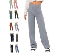 BAWUTZ Casual high waist stretch pants for women, high waist straight leg pants with pockets,casual stretch pants, super elastic high waist pants,straight leg pants for women (Grau,L)