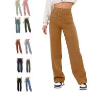 BAWUTZ Casual high waist stretch pants for women, high waist straight leg pants with pockets,casual stretch pants, super elastic high waist pants,straight leg pants for women (Khaki,M)