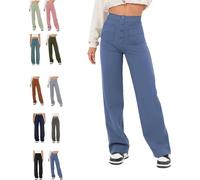 BAWUTZ Casual high waist stretch pants for women, high waist straight leg pants with pockets,casual stretch pants, super elastic high waist pants,straight leg pants for women (Blau,XXL)