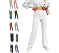 BAWUTZ Casual high waist stretch pants for women, high waist straight leg pants with pockets,casual stretch pants, super elastic high waist pants,straight leg pants for women (Weiß,S)