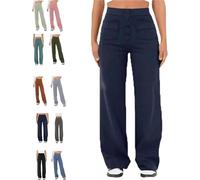 BAWUTZ Casual high waist stretch pants for women, high waist straight leg pants with pockets,casual stretch pants, super elastic high waist pants,straight leg pants for women (Navy blau,XXL)