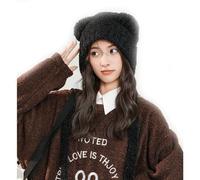 Ear Protection Winter Hat for Women - Windproof, Warm Hooded Scarf, Cute Plush Bear Hat, Knitted (Schwarz, M)