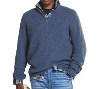 BAWUTZ Men's Cashmere Business Casual Zipper Sweater, Classic Casual Solid Color Quarter Zip for Men, Blau, Large, Loose Fit, Long Sleeves, Henley Neck, Autumn, Winter