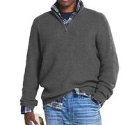 BAWUTZ Men's Cashmere Business Casual Zipper Sweater, Men's Loose Turtleneck with 1/4 Zipper, Grau, L