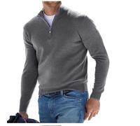 BAWUTZ Men's cashmere zip basic sweater, men's polo shirt, classic, men's V-neck sweater, long sleeves, soft touch, quarter zip (Grau,XXL)