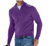 BAWUTZ Men's cashmere zip basic sweater, men's polo shirt, classic, men's V-neck sweater, long sleeves, soft touch, quarter zip (Dunkellila,M)