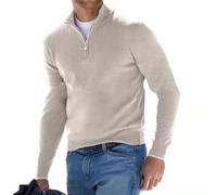 BAWUTZ Men's cashmere zip basic sweater, men's polo shirt, classic, men's V-neck sweater, long sleeves, soft touch, quarter zip (Cremefarben,M)