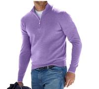 BAWUTZ Men's cashmere zip basic sweater, men's polo shirt, classic, men's V-neck sweater, long sleeves, soft touch, quarter zip (Lila,XXL)