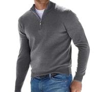 BAWUTZ Men's cashmere zip basic sweater, men's polo shirt, classic, men's V-neck sweater, long sleeves, soft touch, quarter zip (Grau,XL)