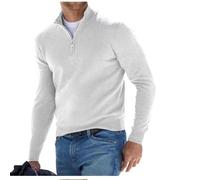 BAWUTZ Men's cashmere zip basic sweater, men's polo shirt, classic, men's V-neck sweater, long sleeves, soft touch, quarter zip (Weiß,S)