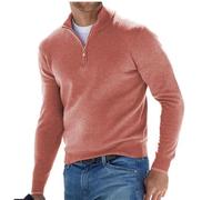BAWUTZ Men's cashmere zip basic sweater, men's polo shirt, classic, men's V-neck sweater, long sleeves, soft touch, quarter zip (Rosa,L)