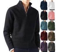 BAWUTZ Men's Zip-Up Stand-Up Collar, Men's Comfort Knitted Jumper, Men's Winter 1/4 Zip Jumper, V-Neck Leisure Slim Fit Solid Basic Men's Jumper (Schwarz,XXL)