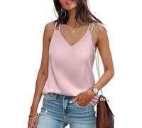 BAWUTZ Women's satin tank top, V-neck cami sleeveless blouses, sleeveless blouse top, silk cami camisole spaghetti straps, V-neck basic tanks strap (Rosa,L)