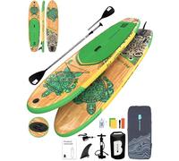 BAX ASTRONAVE Inflatable Stand Up Paddling Board, SUP Board, 335 x 81 x 15 cm, Load Capacity up to 150 kg, Cam Holder, Adjustable Double Paddle, Fins, Complete Accessories (Wood Green)